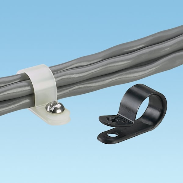 Cable Clamp, Nylon 6/6, 1 in Bundle Dia., Black, 1.45 in L, 100 PK